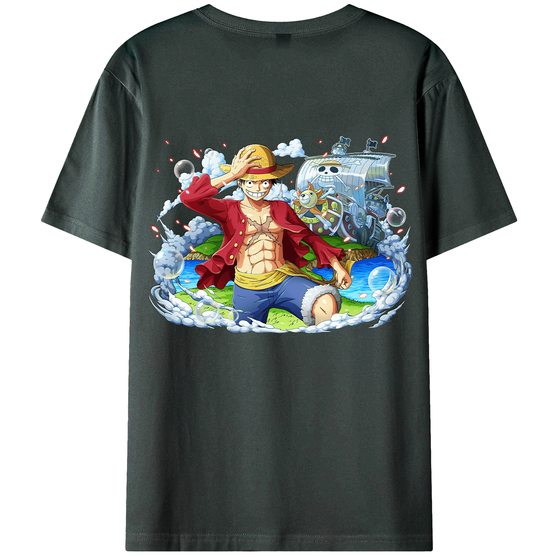 ワンピース モンキー・D・ルフィ ONE PIECE Monkey D. Luffy 綿100％ メンズ半袖Tシャツ（バックプリント） 通気性